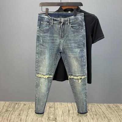Jeans Vaqueros de Primavera y Otoño Coreanos Casuales de Mezclilla Ajustados Jeans Ajustados Elásticos Guapos
