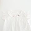 Girls Summer Hollow Out Jacquard Cotton Top Soft Breathable Flutter Sleeve Collar Embroidered Blouse