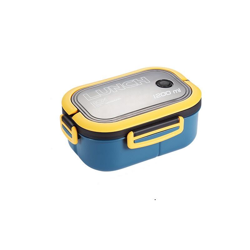 

1pc double-layer lunch box, microwaveable, divided compartments for students and office workers, small plastic lunch box 1200ml&2 синий