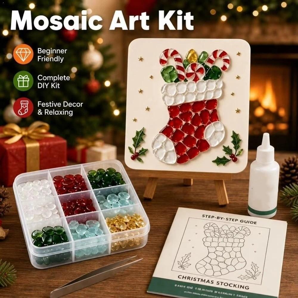 Ocean-Inspired DIY Sea Glass Mosaic Set Wooden Easel Sea Glass Collage Art Supply Family Craft