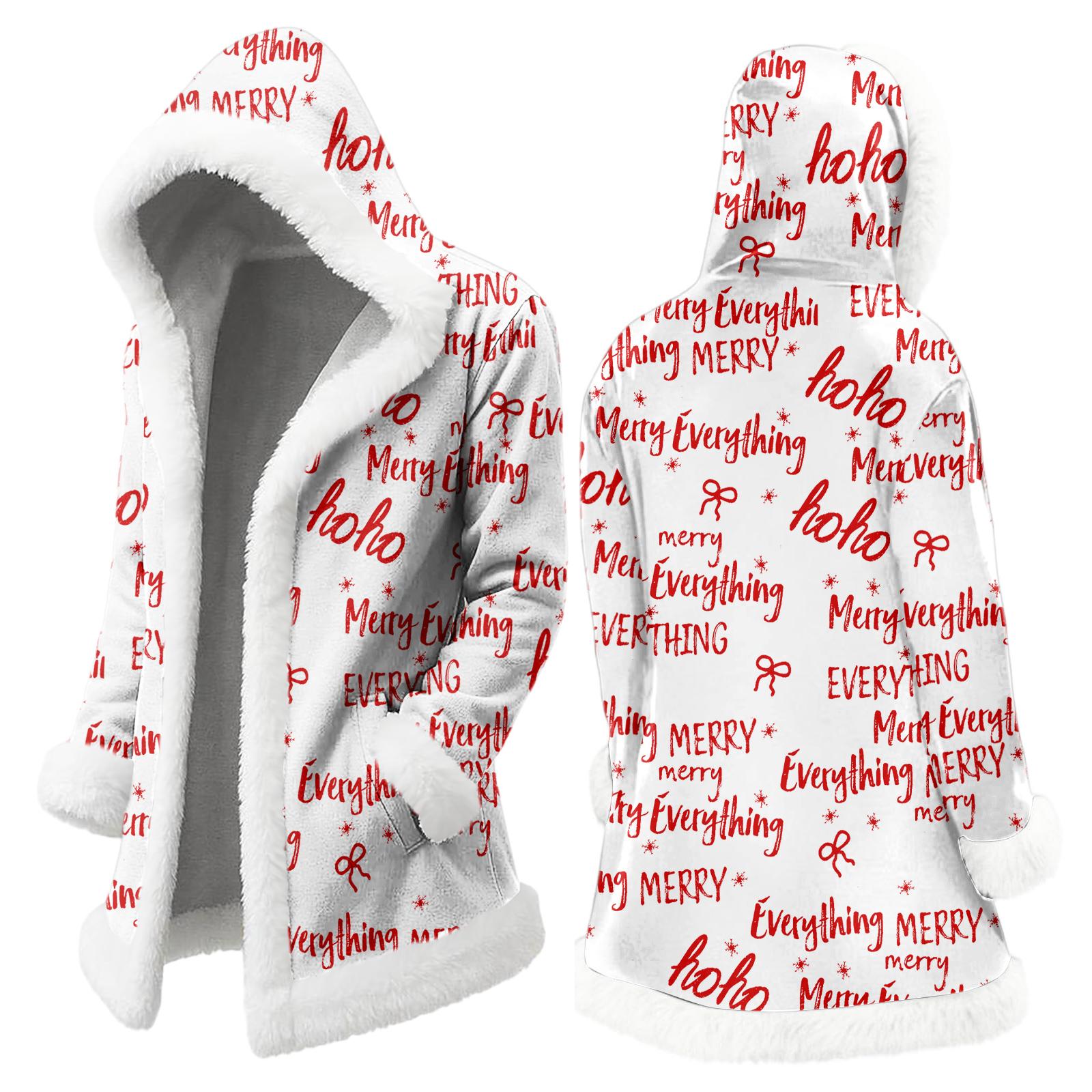 

Мужской рождественский длинный кардиган с капюшоном и карманами, теплая куртка XL белый