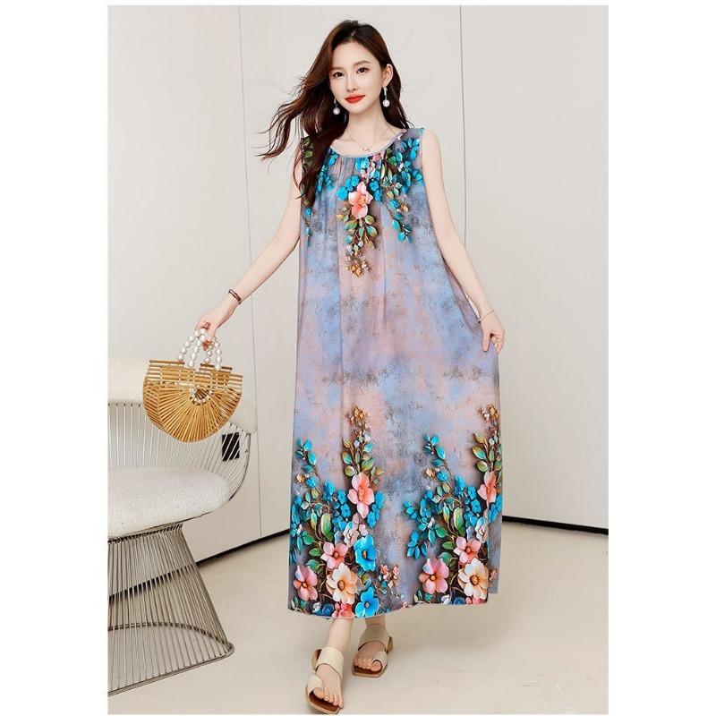 Plus Size Sleeveless Boho Dress Ethnic Summer Beach Maxi Long Dress Vacation Fashion