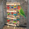 Colorful Wooden Parrot Chew Toys Bite Resistant Hanging Parrot Swing Toy Multi Layer with Bells Bird Climbing Ladder
