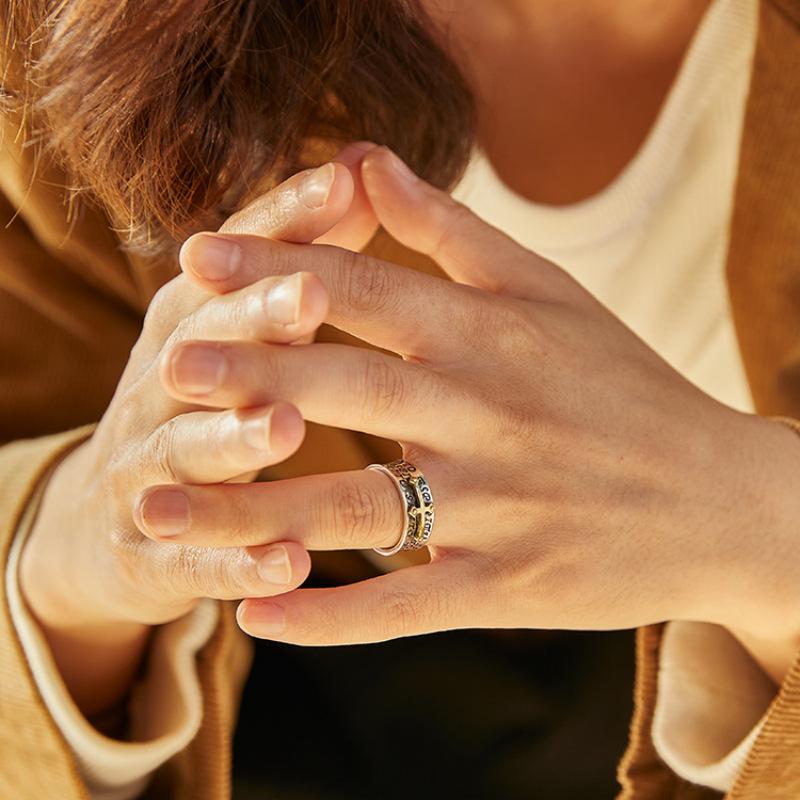 Bague Graffiti Croix Rétro Pour Hommes Femmes Punk Gothique Bague Réglable Faite Main Rock Hiphop Unisexe Accessoires Zircon Cadeau Homme