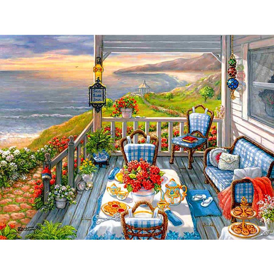 5D DIY Full Round Diamond Painting Flower Diamond Embroidery Landscape Picture Cross Stitch Rhinestone Mosaic Home Decoration