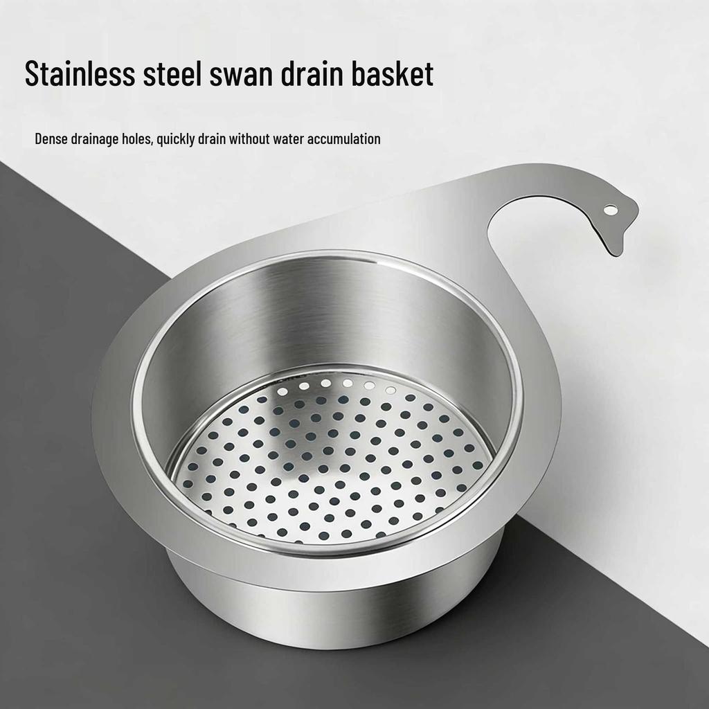 Stainless Steel Swan Dish Drying Rack with Kitchen Sink Faucet Drainer and Waste Filter Basket for Wet/Dry Separation