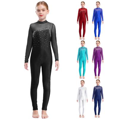 Langärmliger, langärmeliger, glänzender Strass-Hohlrücken-Skateanzug für Kinder, Mädchen, einteiliger Gymnastik-Overall