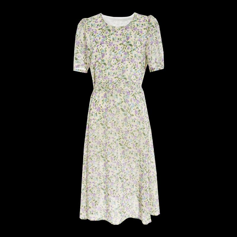 Elegant Floral Short-Sleeve Midi Dress