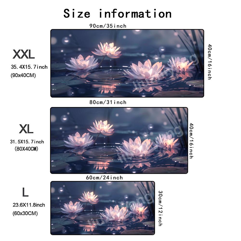 1 Pc Glowing Lotus Mouse Pad Large Computer Office Game Table Mat Xxl Rubber Nonslip Stitched Edge Keyboard Mats Long Desk Pads