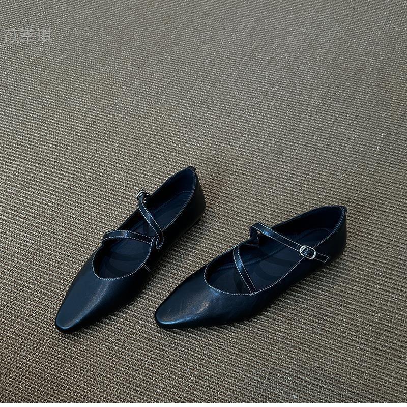 Soft sheepskin~ Retro leather soft sole with Mary Jane shoes women's shallow mouth single shoes flat pointed ballet shoes
