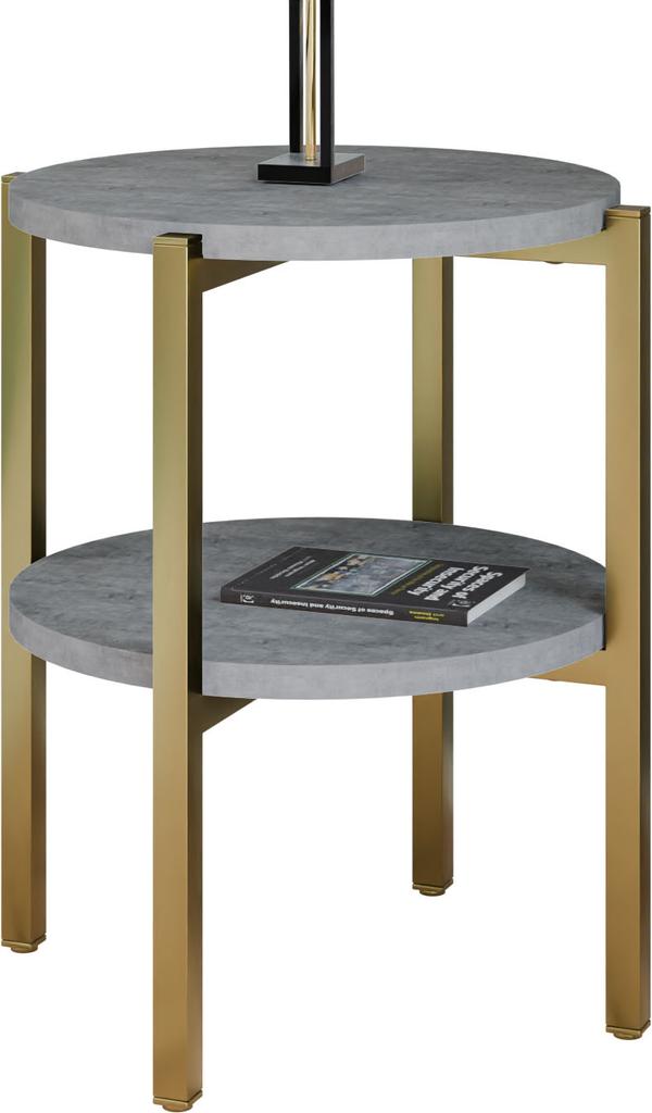 Modern Round Bedside Table With Shelf 35X35X46 Cm Metal Gold