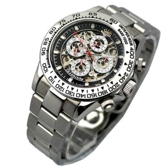J.HARRISON Men's Multifunction Skeleton Watch - JH-003, Double-Sided Automatic Movement Display