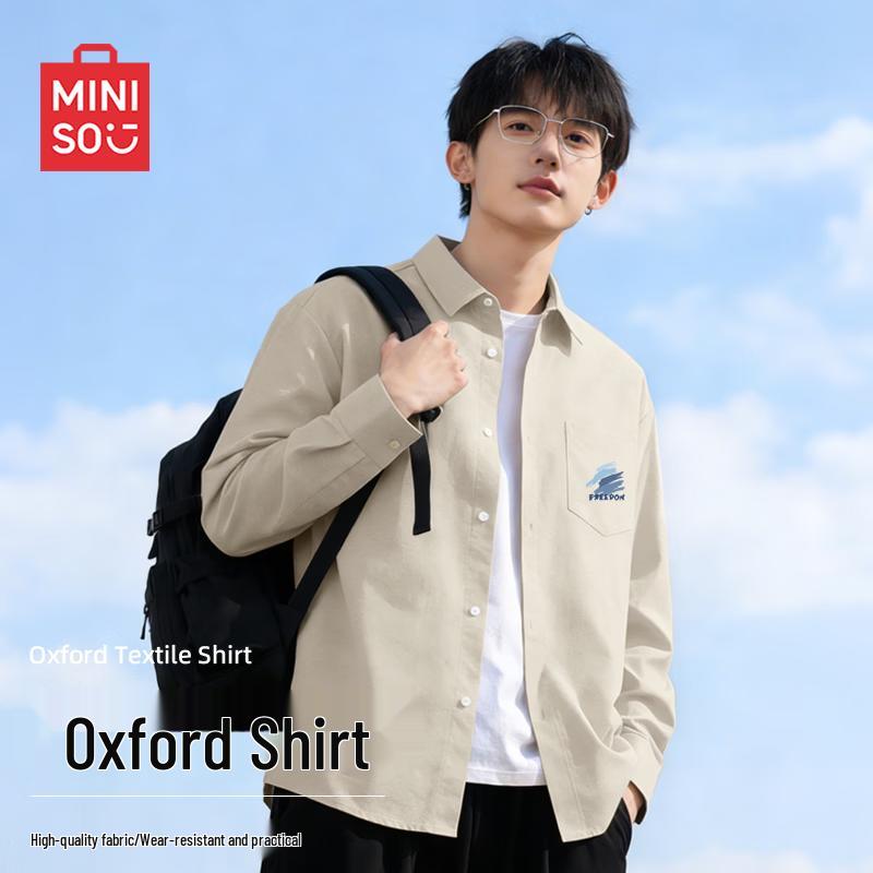 

MINISO Men s Loose Casual Long-Sleeve Shirt with Chest Mark 3XL