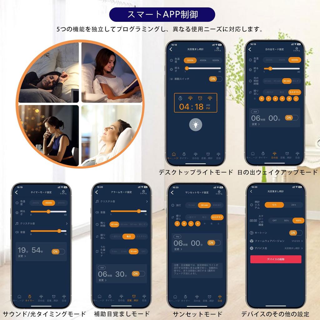 Bedside APP Control Table Fake Shearling Sound and Light Biological Clock Adjustment Light with Sunrise and Sunset Time Light Alarm 3 Types of Color 2