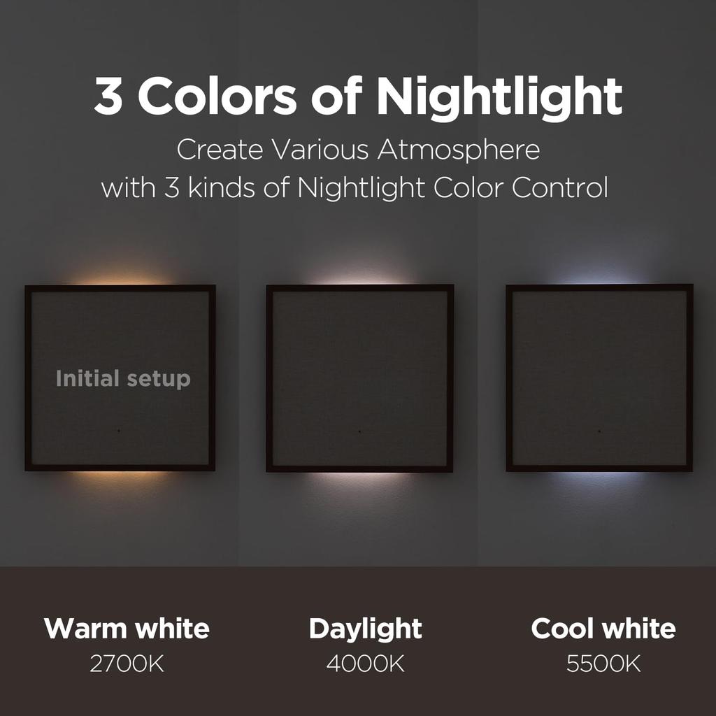 mooas Wooden Frame Backlit Nightlight LED Wall 3 Usage Selectable Can be Installed in 2 Wall Multifunctional LED Alarm Hour Remote 4 Levels of
