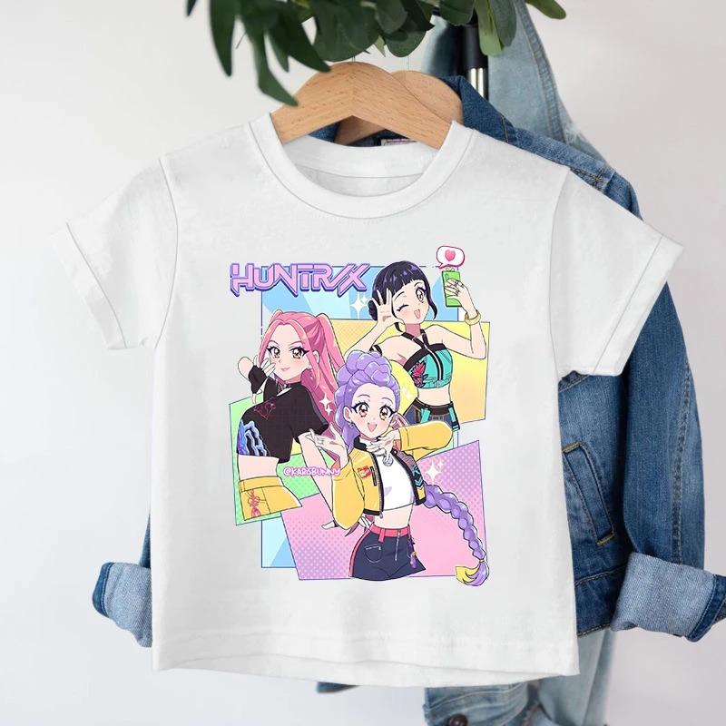 HUNTRX Anime Cartoon Mädchen Print Kinder T-Shirt | Japanischer Y2K Stil Unisex Kinder Baumwolle Lässig Kurzarm T-Shirt