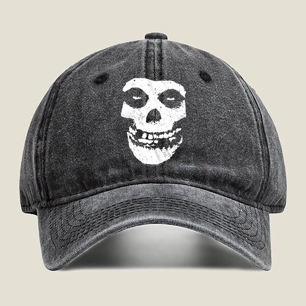 Distressed Skull Graphic Washed Baseball Cap