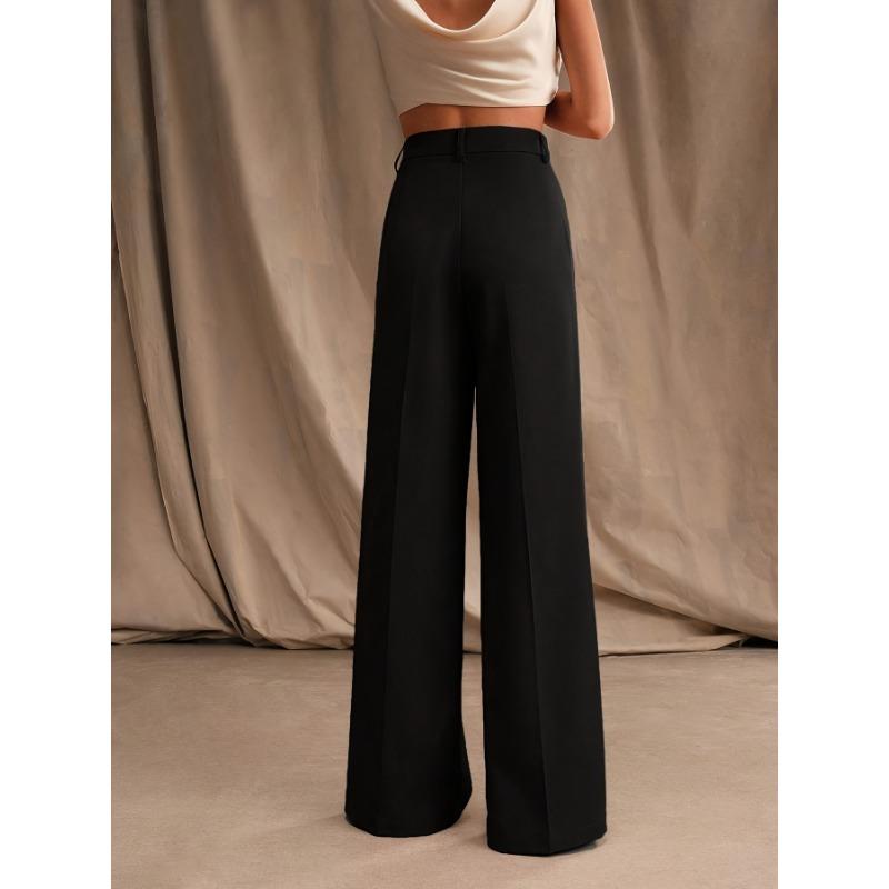 Women Solid Wide Leg Formal Trousers Office Style