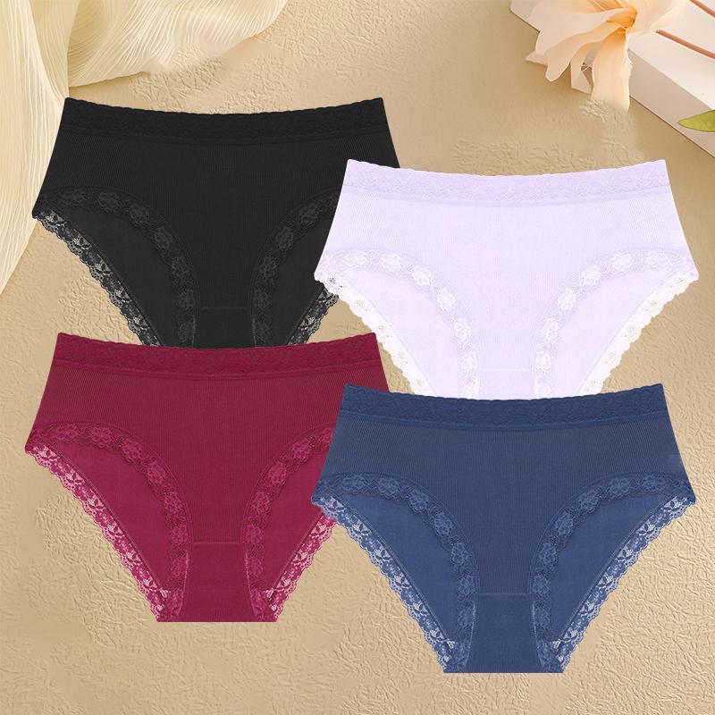 4Pcs Plus Size Panties L-4XL Lace High Elastic Underwear Sexy Comfortable Briefs Seamless Mom Lingerie Mommy Shorts