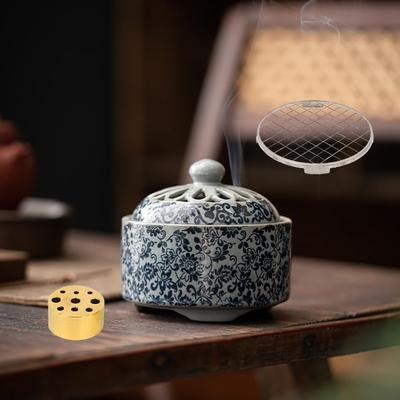 Stylish Ceramic Incense Holder with Lid, Stainless Steel Mesh, and Non-flammable Sheet. Incense Set with Spiral Incense. Perfect for Buddhist Altars,