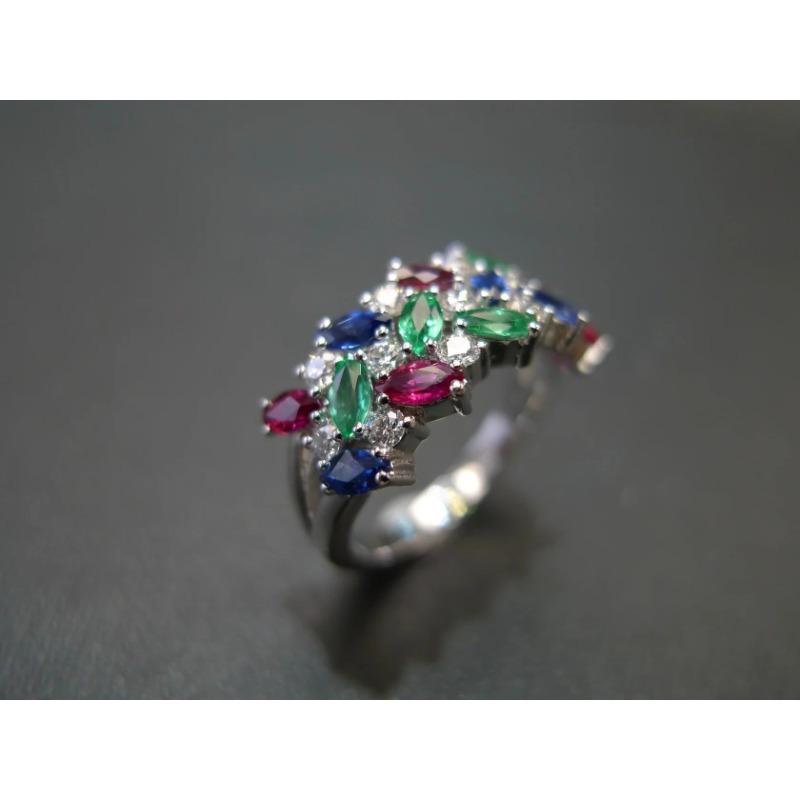 Colorful Gemstone Clter Ring, suitable for Independence Day, colorful gemstone inlay, shining gorgeous, full of festive atmosphere and personality.