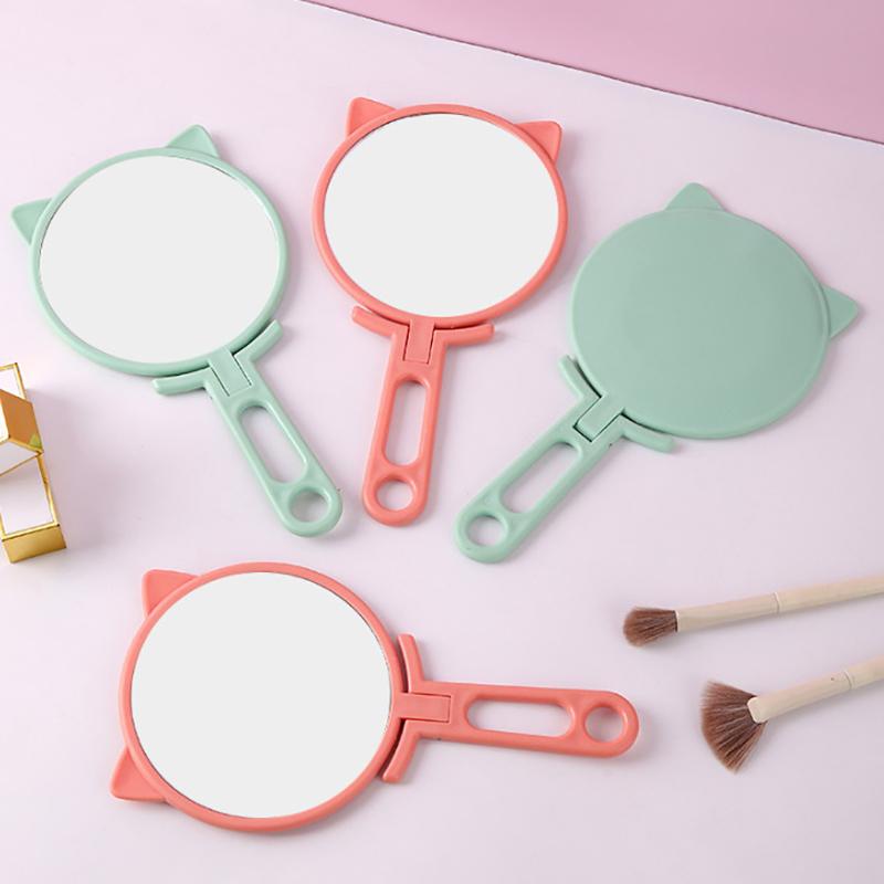 1 Stück Einfache Katzenohren Handheld HD Make-up-Spiegel Tragbar Faltbar Dual-Use Schreibtischspiegel Günstiger Studenten Hand-Make-up-Spiegel