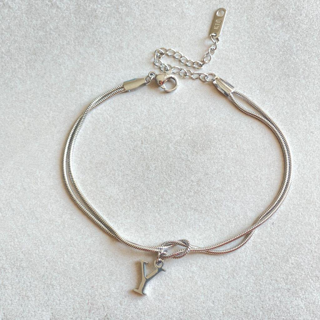 Valentine's Day Stainless Steel Herringbone & Snake Chain Bracelet with 26 Letters Pendant