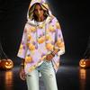 Women's Three-Quarter Sleeve Hoodie with Halloween Print Pullover Top