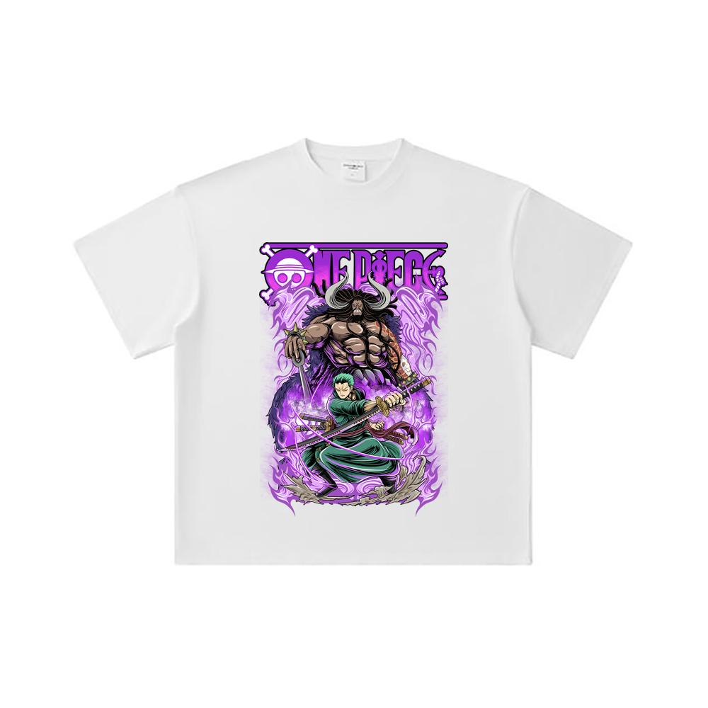 260 GSM Double Yarn 32 Count 100% Cotton One Piece V32 Zoro Kaido Print Unisex Heavy Cotton T Shirt