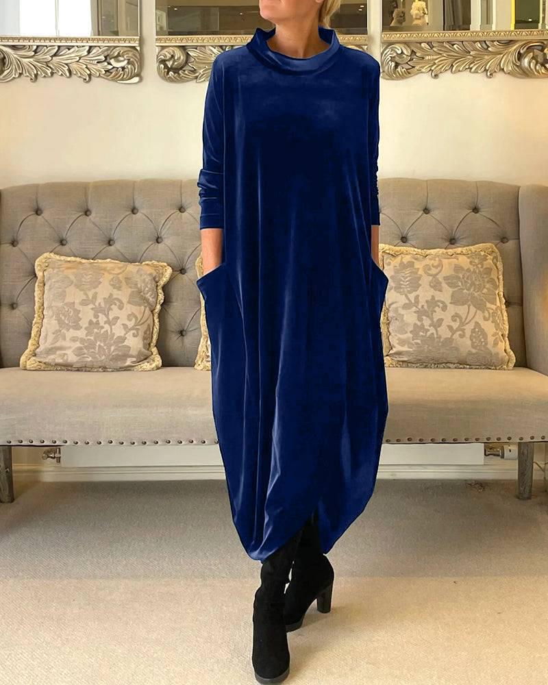 2026 Spring Slimming Velvet Dress - European & American Style, Round Neck, Long, Comfortable, Fashionable.