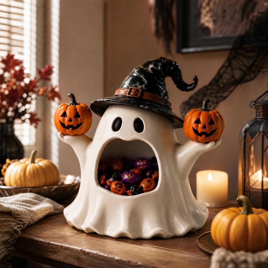 Halloween Candy Jar with Lid for Desktop Storage and Party Display