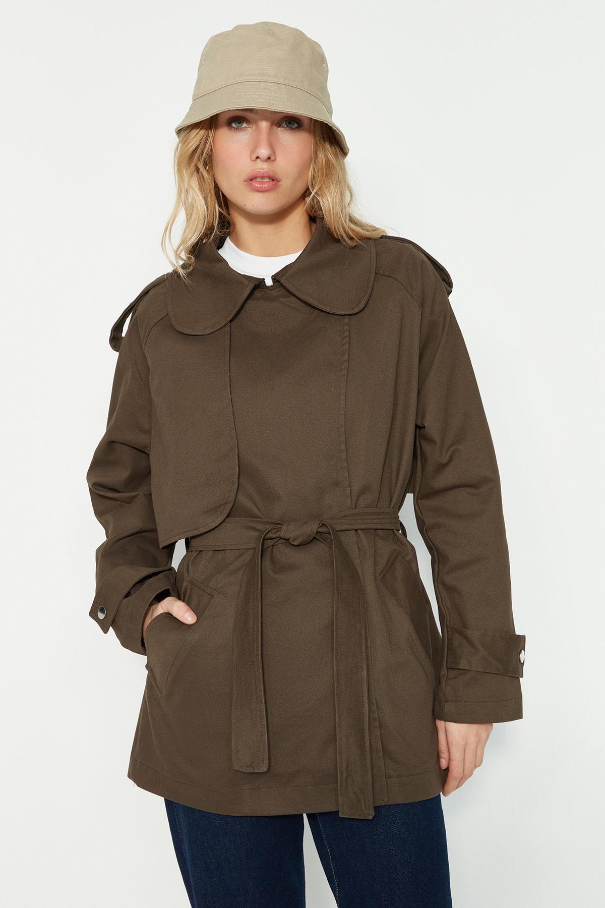 

Тренч из габардина темного хаки Oversize с поясом TWOSS23EN00013..