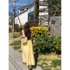 French Yellow Suspender Dress Women's Summer Seaside Vacation Style Dress Loose A-line Skirt Long Skirt