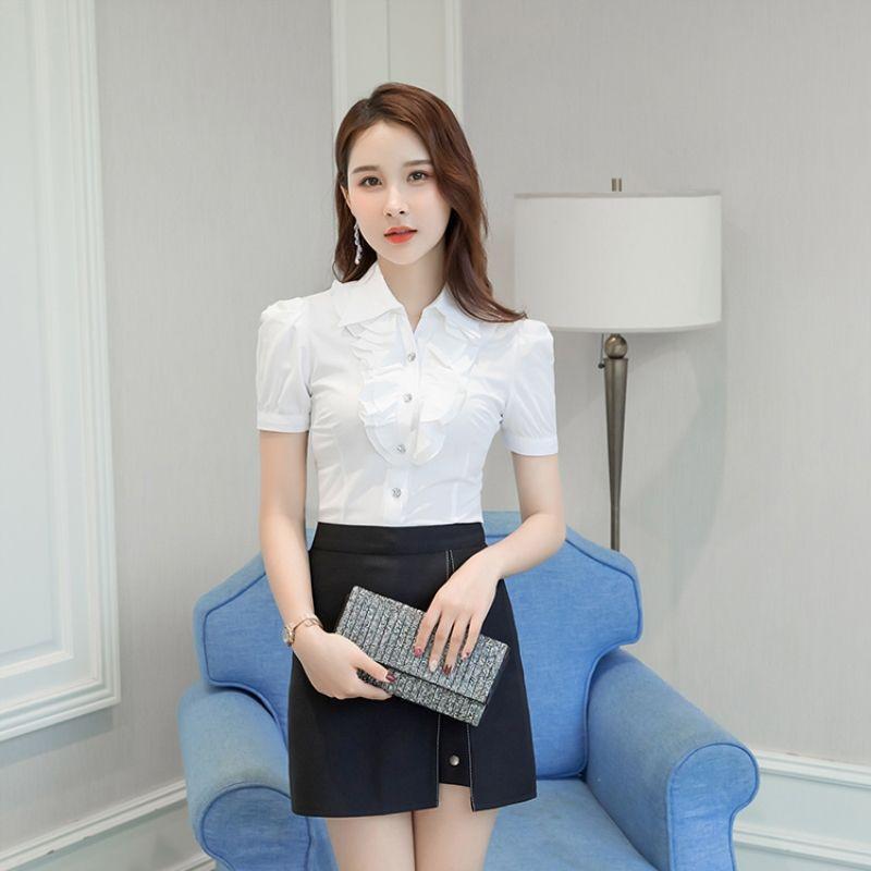 

Женская рубашка больших размеров с v-образным вырезом и коротким рукавом, повседневная офисная рубашка большого размера с коротким рукавом 3XL белый