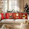 On the Red Pillow, the Nutcracker, Reindeer, Santa Claus and Snowman Bring Gifts for New Year Home Decoration 2d Flat Printing