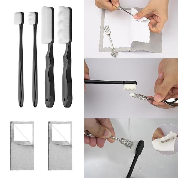 Silver Polishing Kit with Two Brush Sizes and Polishing Cloths, 6-Piece Jewelry Cleaning Set for Coins, Silverware, and Home Touch-Ups
