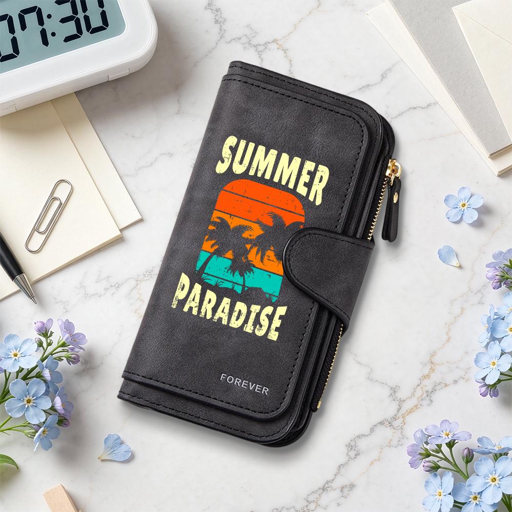 Summer Paradise Leather Wallet Large Capacity Multi Card Slot Casual Portable Purse for Daily Use