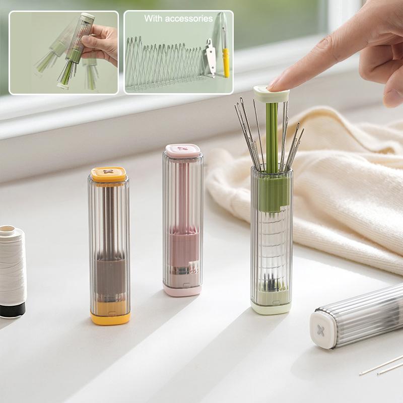 Magnetic Pressing Needle Box Plastic Multi-Functional Sewing Storage Tube Portable Sewing Tool Home Sewing Set Space-Saving