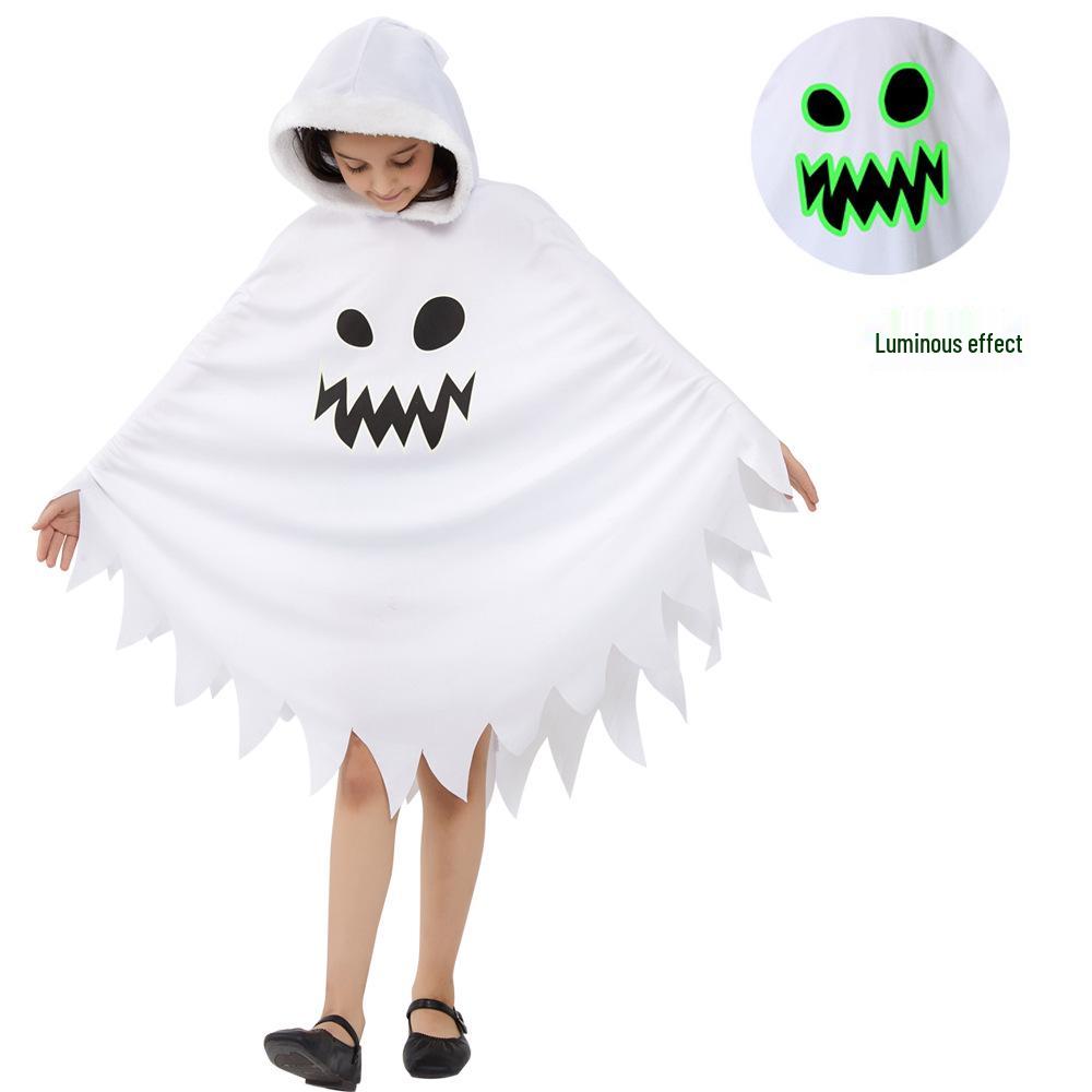 Children's White Luminous Ghost Skull Halloween Costume Cape