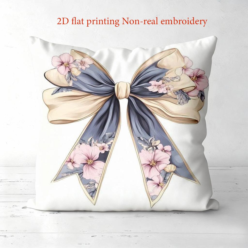 1 Pezzo Copricuscini Decorativi Bianchi con Fantasia Floreale e Fiocchi, Federa in Poliestere per Cuscino, Copricuscino Decorativo per Divano, Cuscino da Testiera
