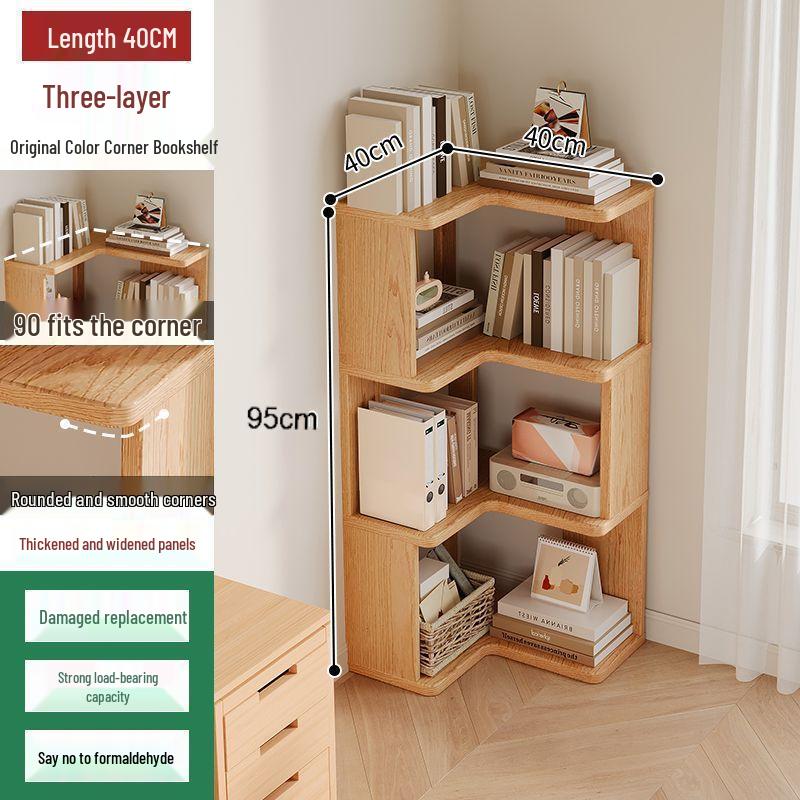 Solid Wood Corner Bookshelf - Multi-layer Storage Rack for Living Room