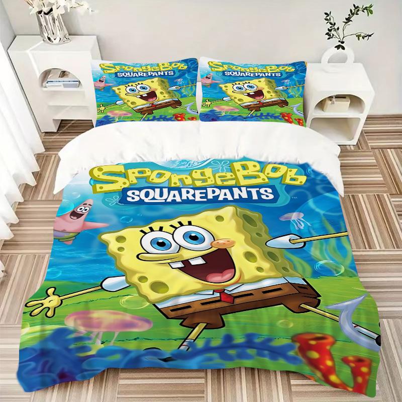 Spongebob'S Underwater Adventure Print 3Pcs Bedding Setduvet Cover With 2 Bedropillowcase Home Birthday Gift