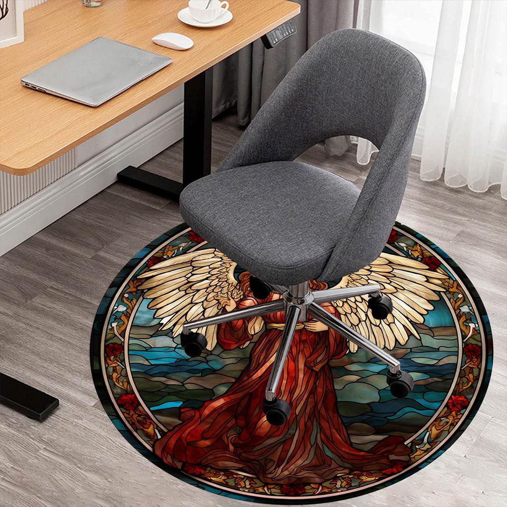 1pc Angel Stained Glass Round Chair mat office Area Rug - Non-Slip, Floor Mat for Office, Bedroom, Ideal home decor gift c0112025