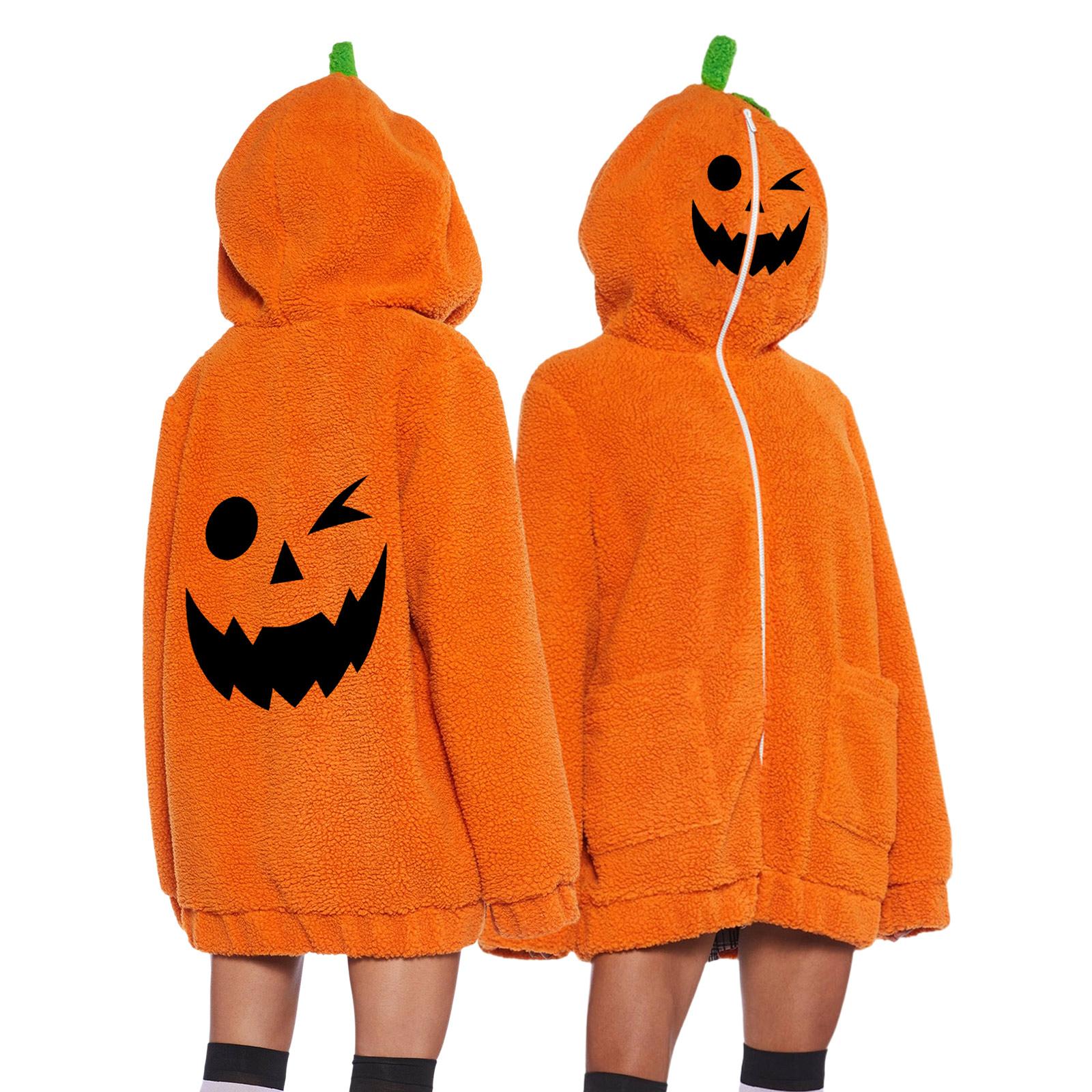 Women s Long Sleeve Halloween Pumpkin Print Hoodie Casual Pullover Sweatshirt L