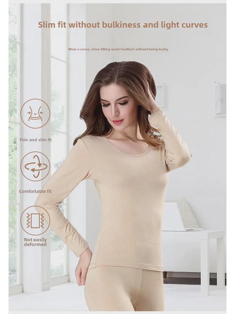 Women's Pure Cotton Long-Sleeve Thermal Sweater - Round Neck, Autumn/Winter Warm Top