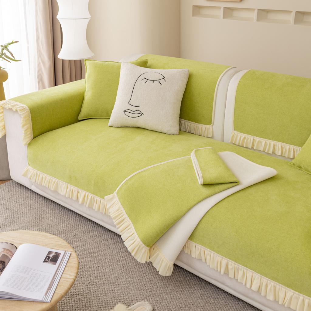 Fabric Sofa Cushion Cover Non-Slip Backrest Towel Cushion Four Seasons Universal Chenille Japanese Korean Style Living Room Solid Color Cover Cloth