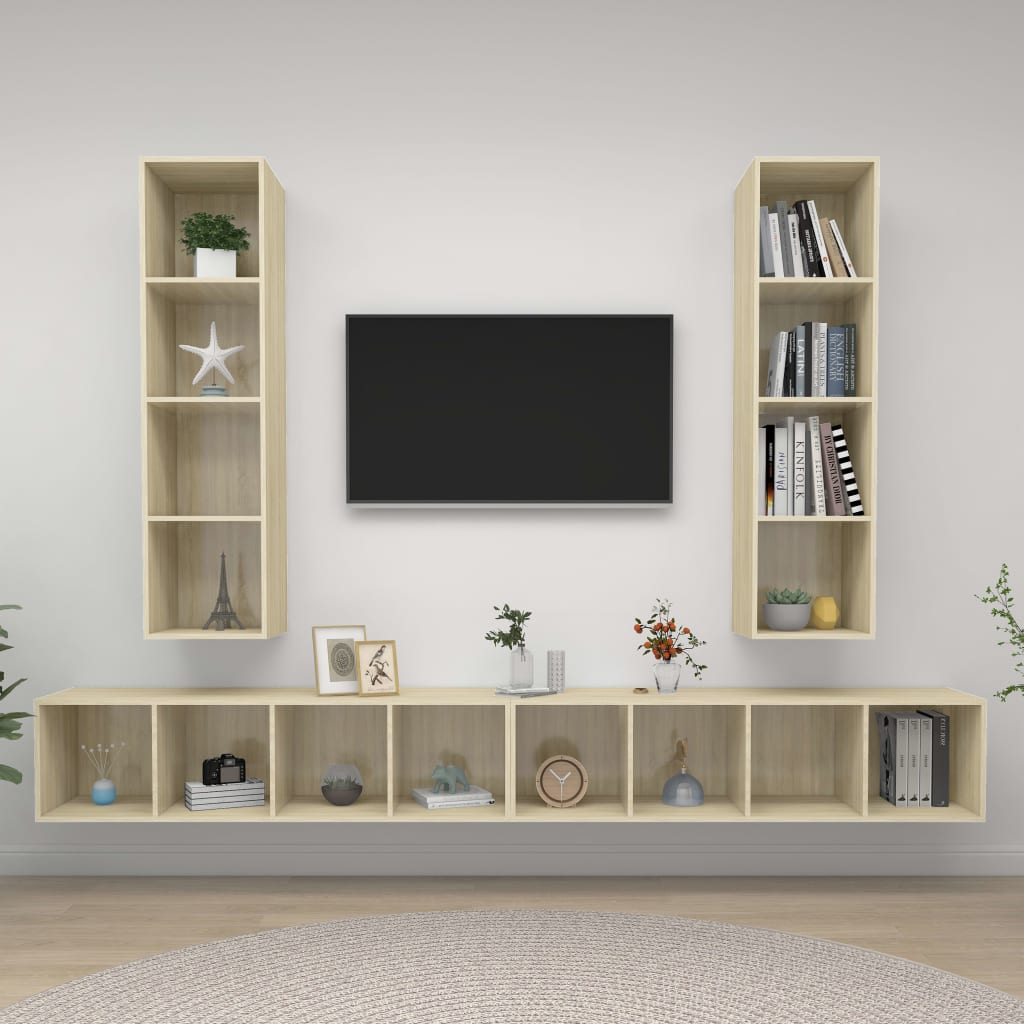 TV Wall Cabinets Set 4 Pcs Sonoma Oak Wood Based Material