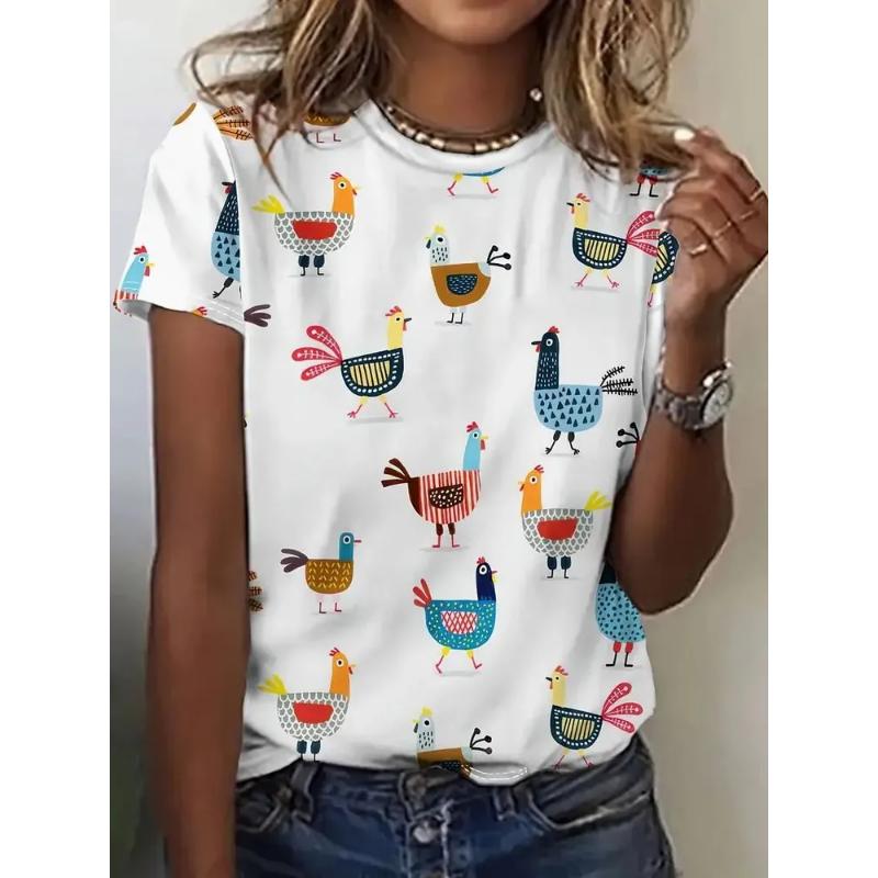 Comfortable Tee Crew Neck Women's Crew Neck T-Shirt Fashion Women's Animal Short Sleeve 3D Animal Color Printing Women's Short Sleeve Tops