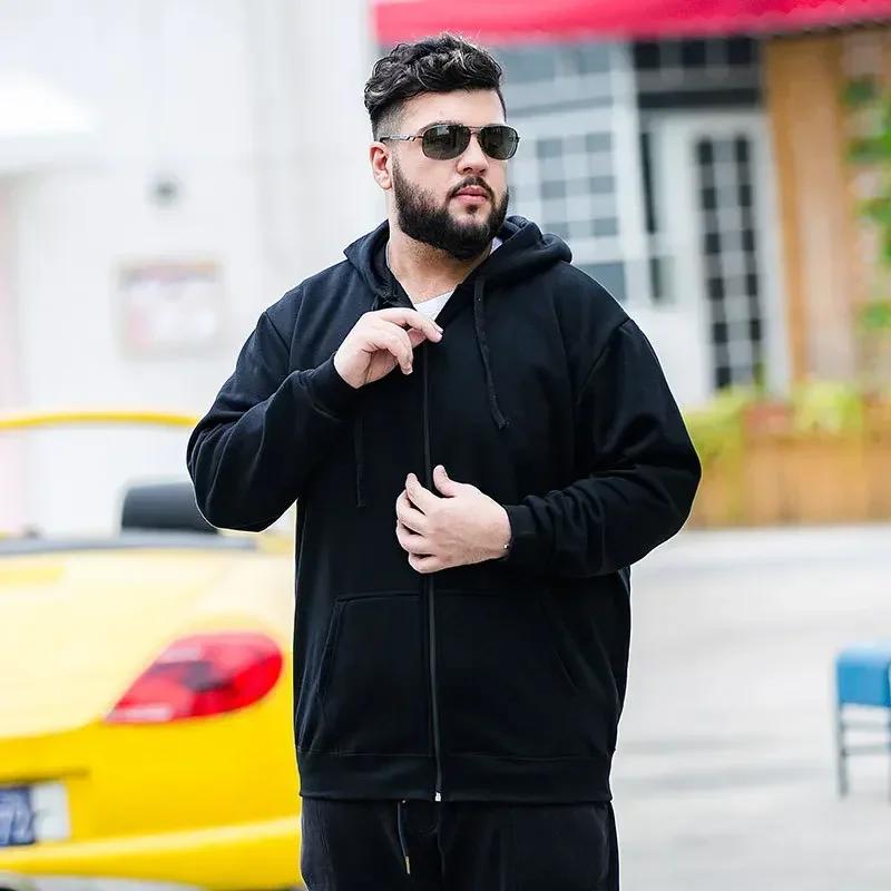 Big Size Hoodie Men Hood Long Sleeve Sweatshirt Male Zip-up Loose Cotton Fleece-lined Casual Top Zipper Large Fat Plus 10XL 12XL