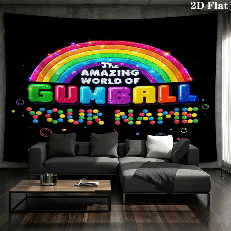 Cartoon Characters Collage Custom Name Wall Tapestry Aesthetic Wall Hanging Printed Fabric Blanket Decorative Tapestries for Bedroom Living Room Home